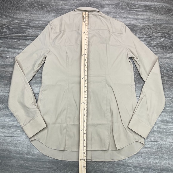 Burberry London Shirt Womens 4 Beige Long Sleeve Button Up Minimalist Office Top - Picture 13 of 15